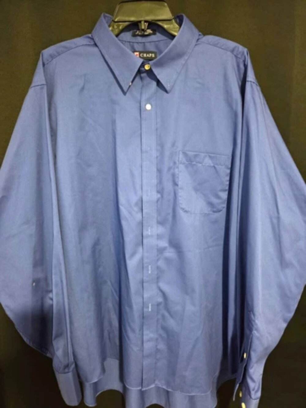 Chaps Mens Long Sleeve Button Down Shirt Large Blue Solid Classic Twill Casual
